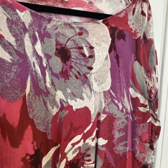 Talbots 2xl Long-Sleeve Pink Red Grey Cream Floral Print T-Shirt EUC Casual - Picture 4 of 5